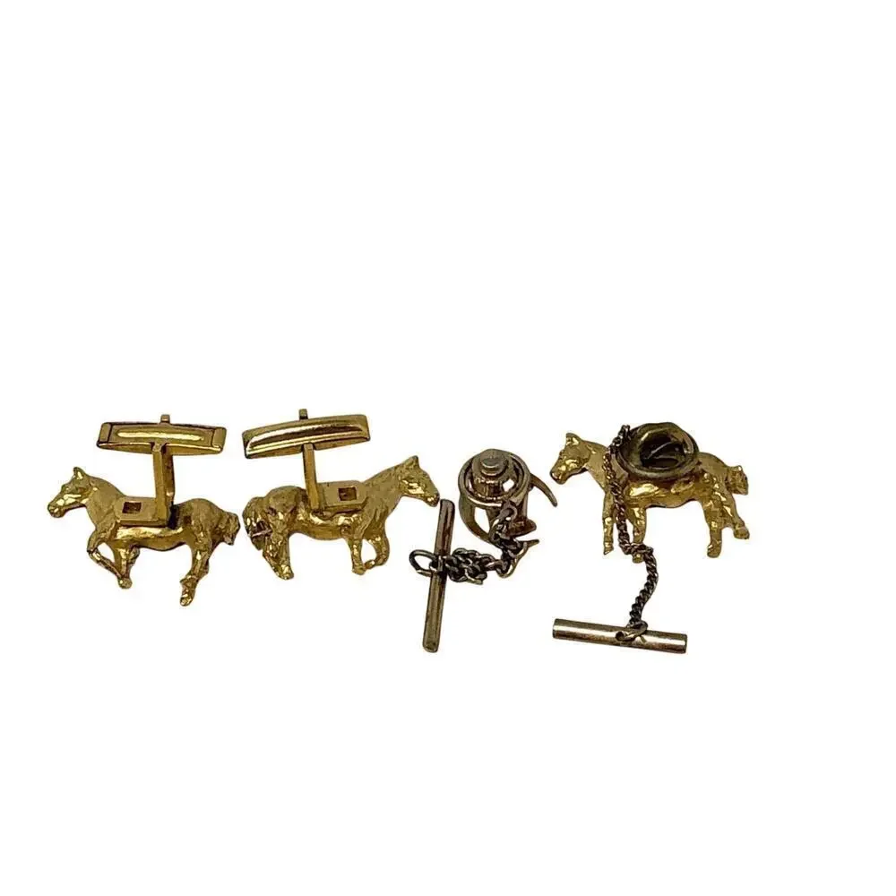 Vintage Equestrian Horse Cufflinks & Tie Pin Set by Hickok USA